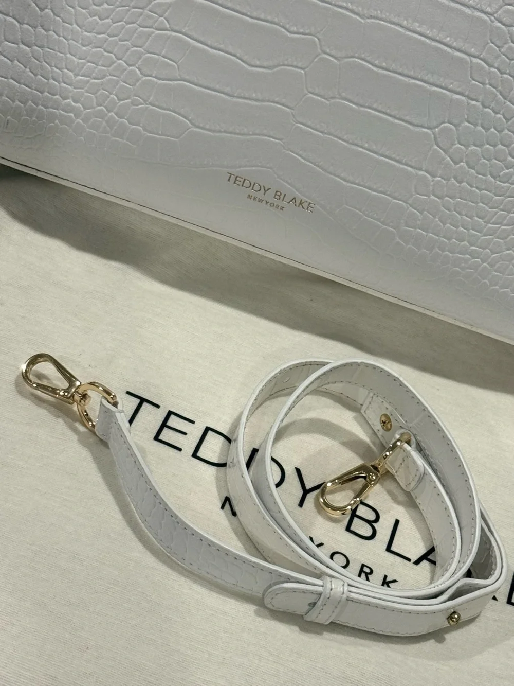 Teddy Blake White Croc-Embossed Top-Handle Satchel with Gold Hardware